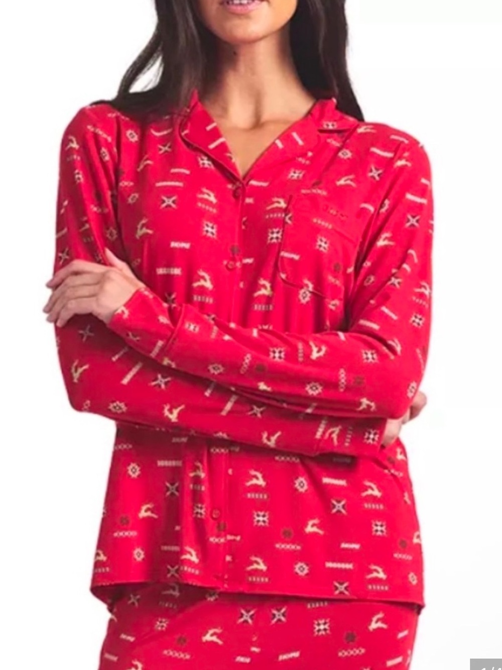 SKIMS sleep Cranberry Vintage Deer Print Pajama set NWT size small !